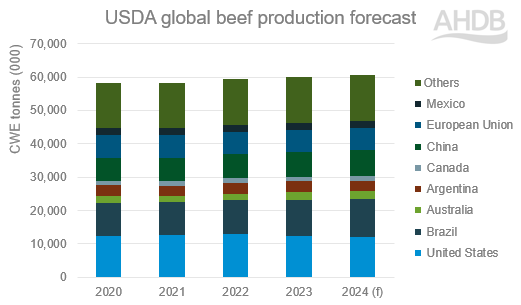 USDA global beef production forecast